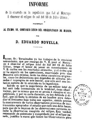 Informe de Eduardo Novella sobre el eclipse total de Sol de 1860 en el Moncayo